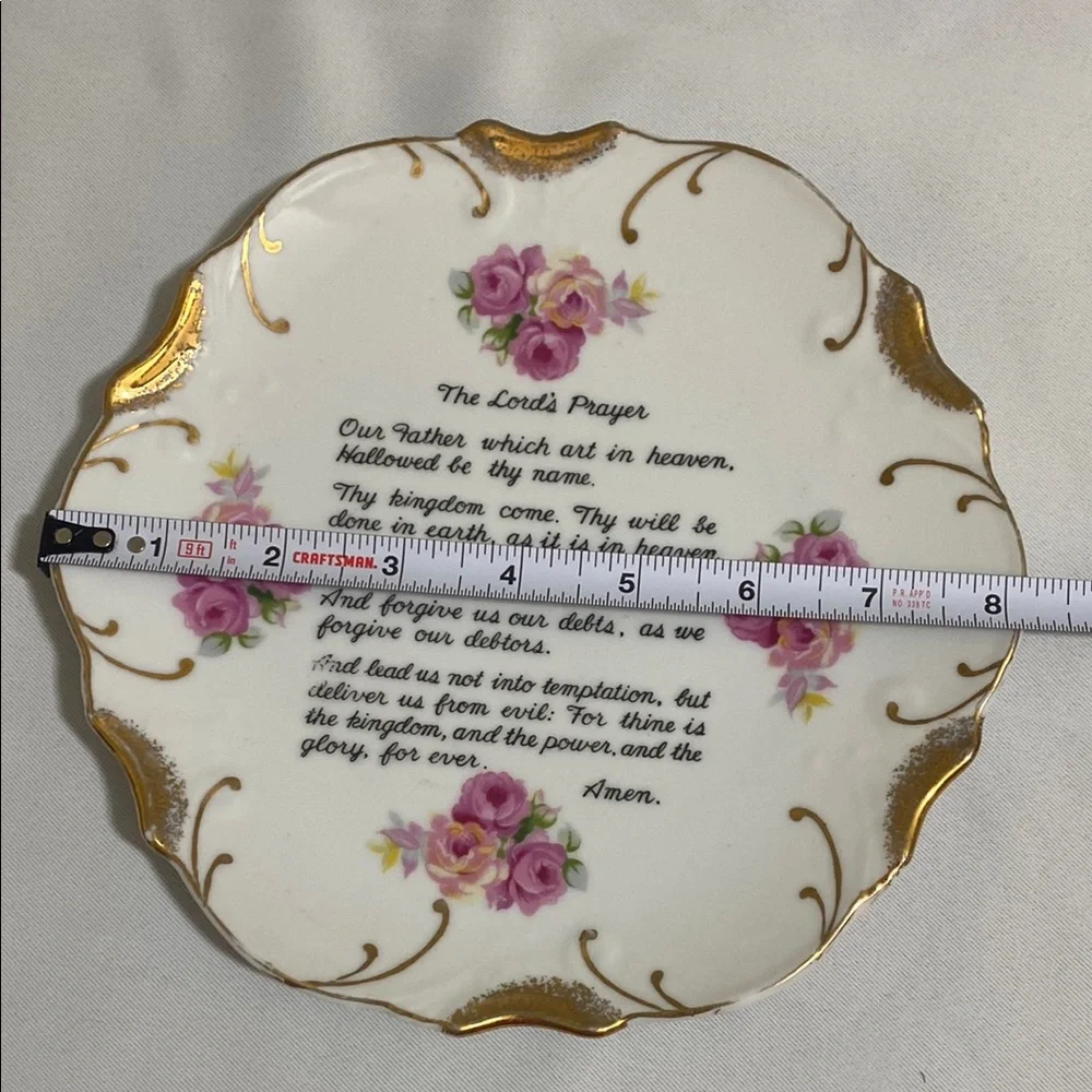 THE LORD'S PRAYER Decorative Porcelain Plate w 18K Gold Trim